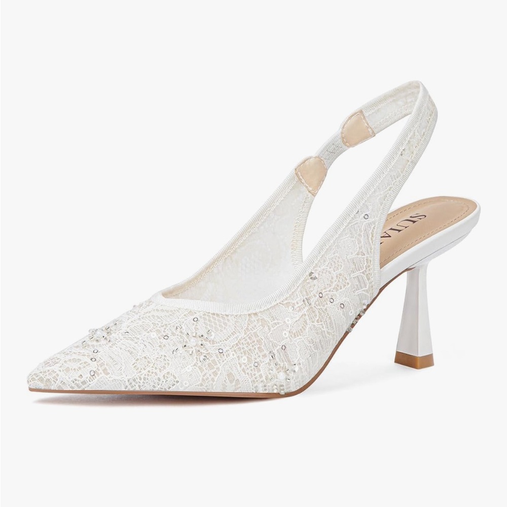 Elegant White Lace Slingback Heels